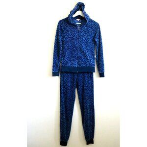 Vintage Y2K Juicy Couture Velour Leopard Tracksuit Set Hoodie Blue SZ XS